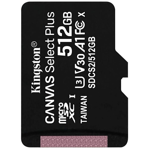 Kingston 512GB microSDXC Canvas Select 100R A1 C10 enkeltpakke uden adapter sort sort Sort