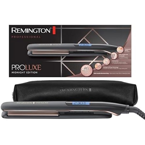 Remington glattejern [Smale keramiske plader 110 mm] PROluxe Midnight (OPTIheat Technology, Pro+ indstilling, styling i Sort, Roseguld