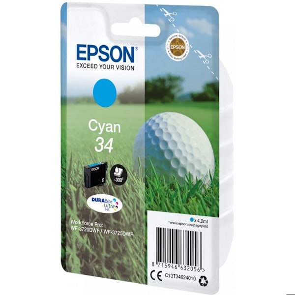 Alkuperäinen Epson-mustepatruuna - 34 - Syaani - 4,2 ml - WorkForce Pro WF-3720, WF-3720DWF, WF-3725DWF