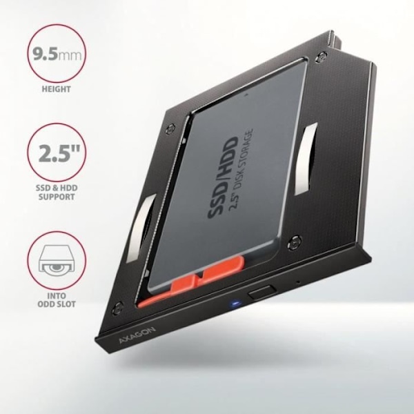 AXAGON RSS-CD09 2.5 Zoll SSD/HDD-sovitin optiselle teholle, 9,5 mm, LED - 8595247906533