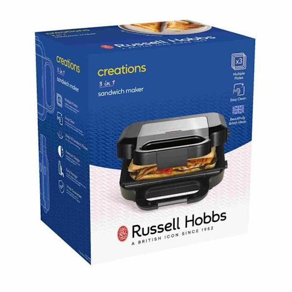 Apparat för croque-monsieur 3 i 1 RUSSELL HOBBS - 26810-56 - 3 utbytbara plattor - 750W Svart