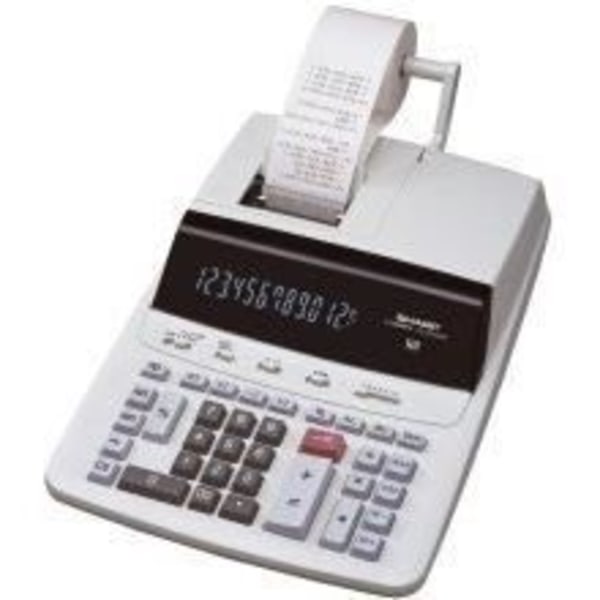 Lommeregner med printer - SHARP - CS-2635RHGYSE - On-screen og printet display - Grå - Batteri - desktop Sort, Sølv