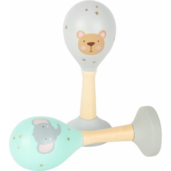 Slaginstrument - Rumbakoule - Sæt med 2 pasteltrækugler - Til baby - Ø4,5 x L13 cm Beige, blå och grå
