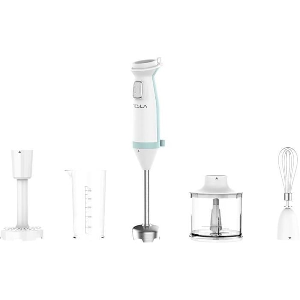 TESLA - HB510BWS - 4-in-1 sauvipuristin - 600 wattia - 4 nopeustasoa - Irrotettava varsi - Sininen ja valkoinen