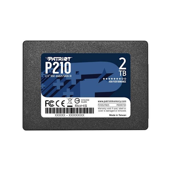 SSD PATRIOT P210 - 2 TB - SATA 6 Gb/s - 2,5' - Overførselshastighed 600 MB/s