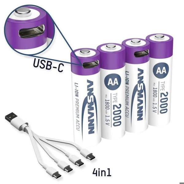 Ansmann Batteri USB-C® Li-Ion 2000 mAh 1.5 V 4 st.