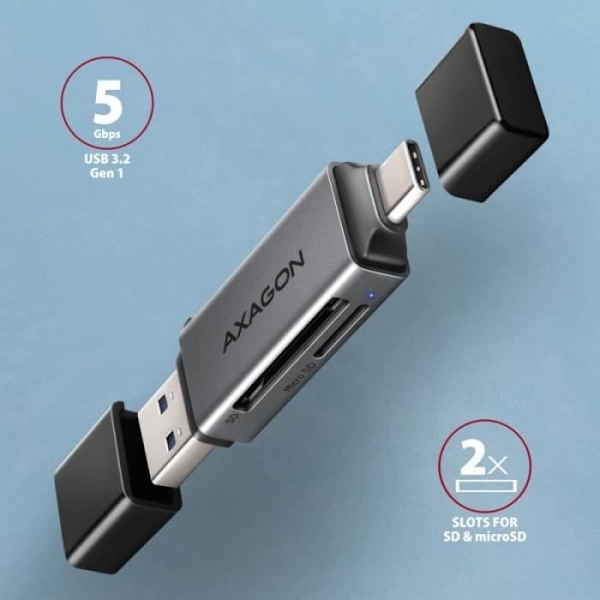 AXAGON CRE-DAC ulkoinen USB 3.2 Gen1 Type-C+Type-A 2-paikkainen SD/microSD - 8595247907134