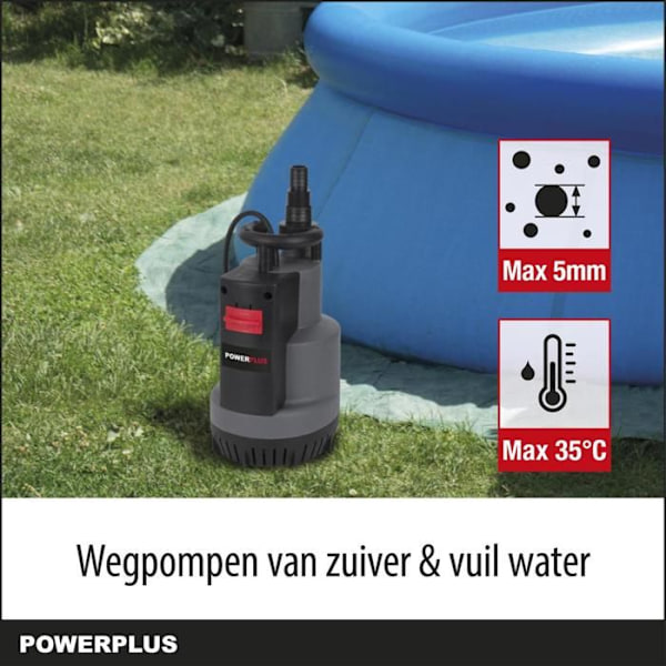 Powerplus Sähkökäyttöinen Vedepumppu POWEW67920 - 750 W Uppopumppu, Maksimilämpötila 35°C ja Virtaama 12.500 l/h grå