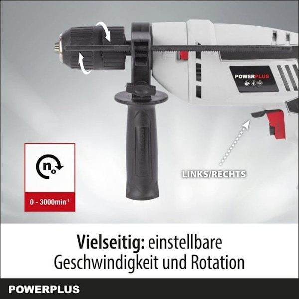 Slagbor med slag - POWC - 600W - Automatisk chuck 13mm - Hastighed 0 til 3100 o/min - Vægt 1,80 kg