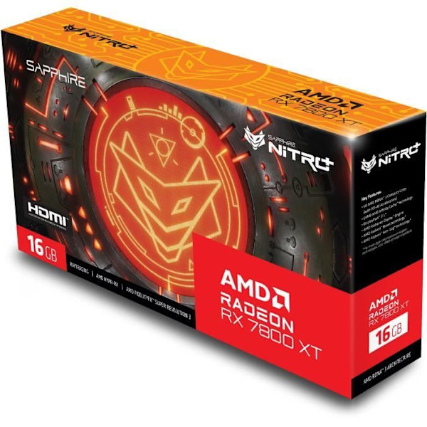 SAPPHIRE - Näytönohjain - NITRO+ AMD RADEON™ RX 7800 XT GAMING OC 16 Gt - GDDR6 - DUAL HDMI / DUAL DP