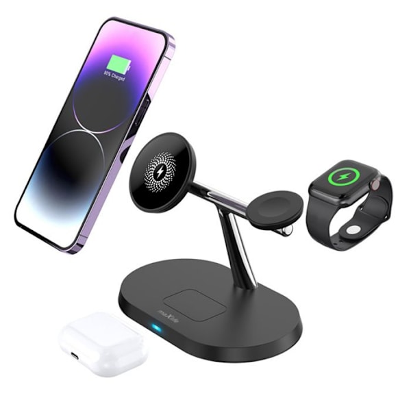 MagSafe 15W Induktiv Opladningsstation til iPhone / AirPods / Apple Watch Maxlife Sort / Sølv sort