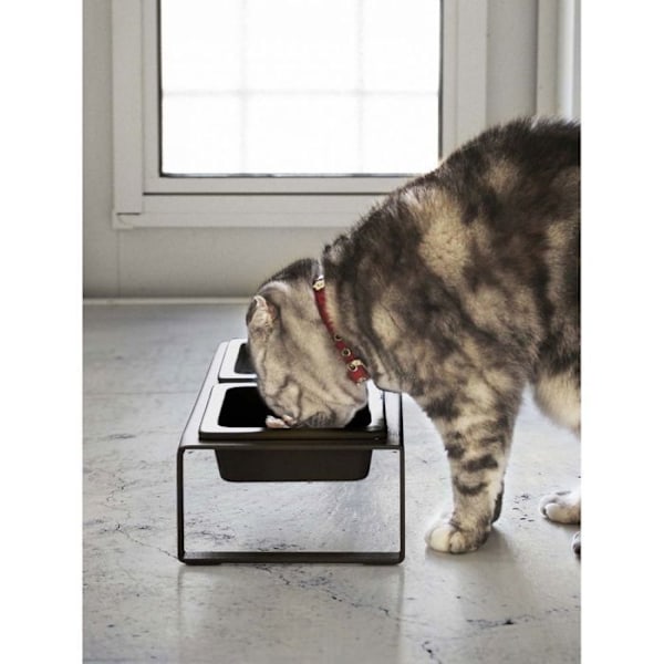 Tower Design Double Raised Cat Bowl Svart