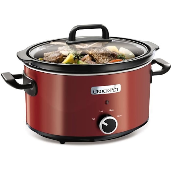 Elektrisk slowcooker - Rød - 3,5L - 210W - 2 varmeindstillinger - Hold varm funktion