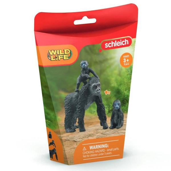 Lowland Gorilla familie figur, med 1 mor gorilla og hendes 2 babyer, til børn fra 3 år og opefter - Schleich 42601 Vildt liv Flerfärgad