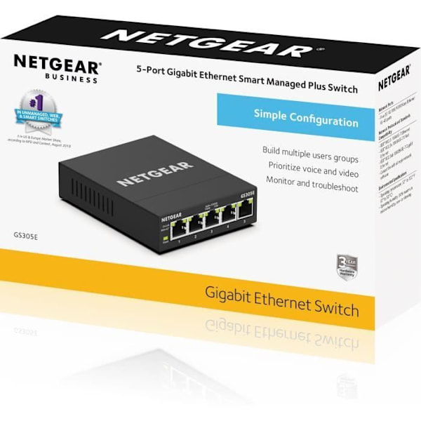 Ethernet-kytkin – NETGEAR – GS305E – 5 gigabitin metalliset RJ45-portit – hallittavissa