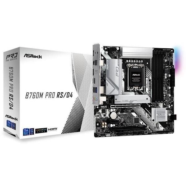 ASRock B760M PRO RS/D4 - Micro ATX Socket 1700 Intel B760 Express moderkort - 4x DDR4 - M.2 PCIe 4.0 - USB 3.0 - PCI-Express 4.0 16