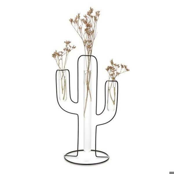 Dekorativ vase - Balvi - Kaktus Silhuet - Sort - Metal/glas - 34x20,5x14,8 cm sort
