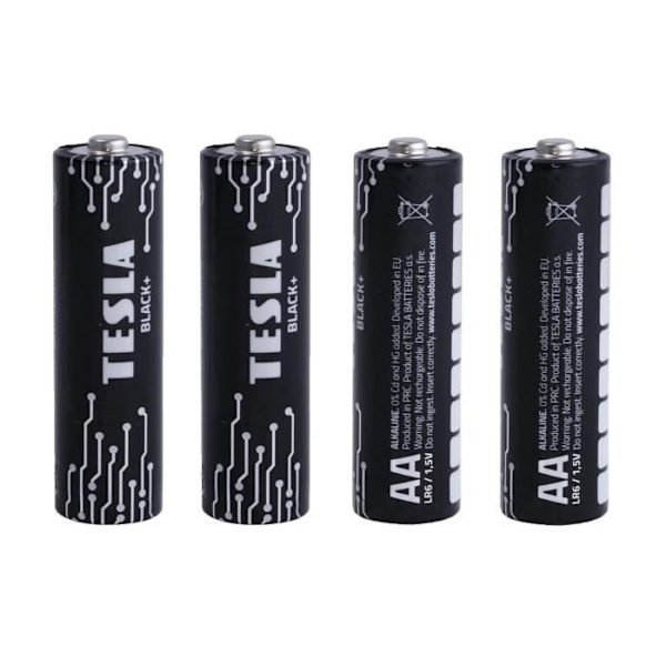 TESLA AA LR6 1,6V Alkaline plus extra energibatterier - Paket med 4 - SVART+ design