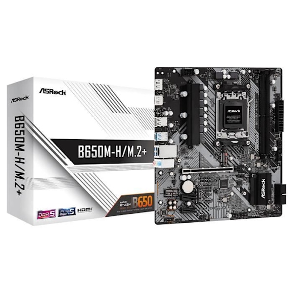 ASRock B650M-H/M.2+ - Micro ATX Socket AM5 AMD B650 moderkort - 2x DDR5 - M.2 PCIe 5.0 - USB 3.0 - PCI-Express 4.0 16x