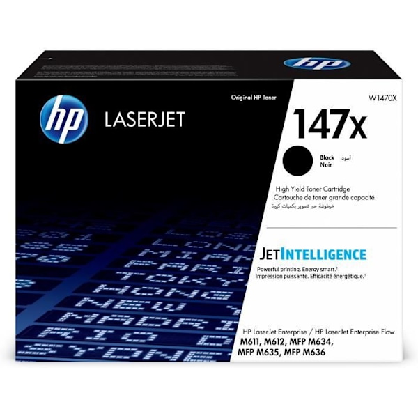 HP 147X äkta svart högkapacitets LaserJet-tonerkassett (W1470X), för HP LaserJet Enterprise M611/M612, MFP M634/M635/M636