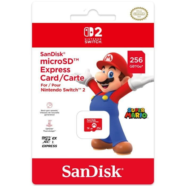 Sandisk Micro SD Express 256Go muistikortti Nintendo Switch 2:lle Röd