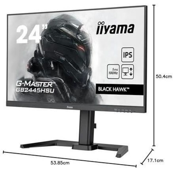 Iiyama GB2445HSU-B1 24'' Gaming G-Master Black Hawk PC-skærm, IPS, FreeSync, 1920x1080 a100Hz, 1ms, HDMI, DisplayPort, USB HUB, Black Tuner,