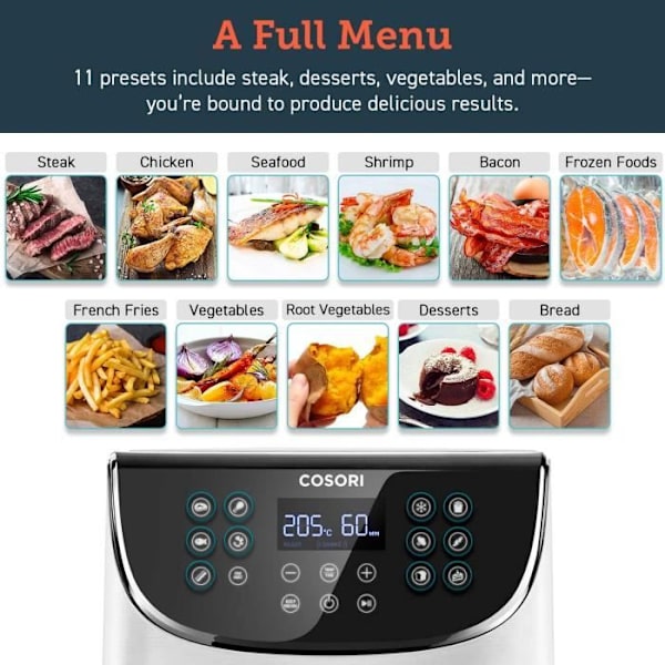 Fritøjs uden olie - COSORI - 5,5L - 11 programmer - 1700W - Keep Warm funktion hvid