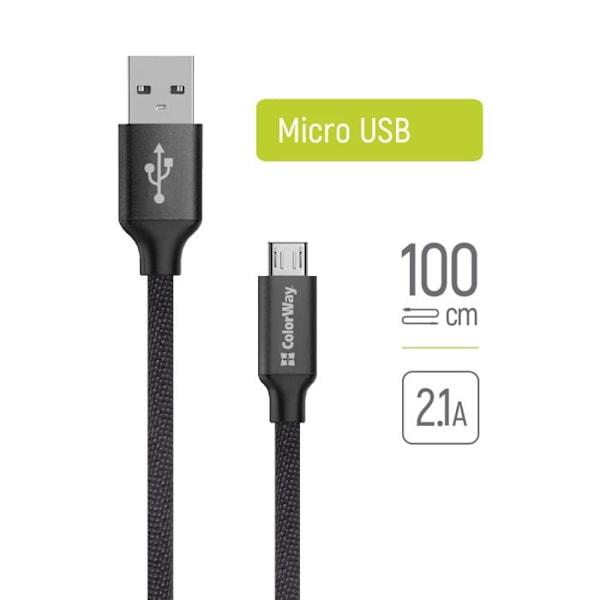 Kabel Dato, USB, Micro-USB, 2,1 A, 1 m - ColorWay (CW-CBUL004-MT) - Sort