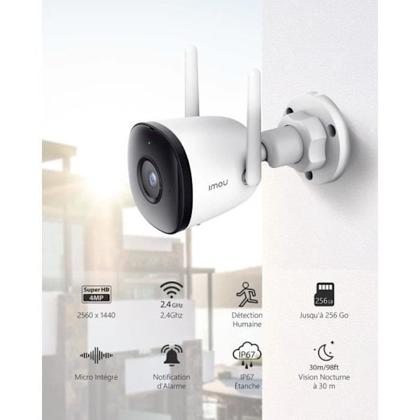 Imou Outdoor WiFi-overvågningskamera, 4MP WiFi 2,4 GHz Vandtæt med 30m Night Vision, AI Motion Detection