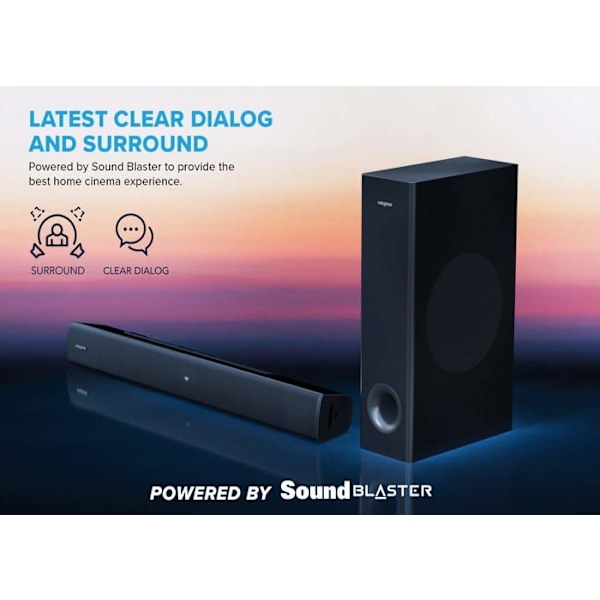 CREATIVE STAGE V2 2.1 SOUNDBAR MED SUBWOOFER, CLEAR DIALO