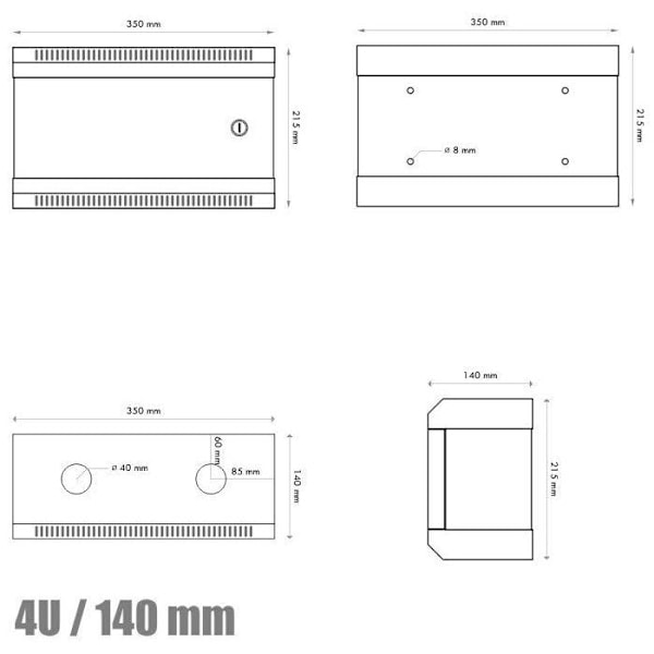 Datacom 10 4U/140 mm (metalli) musta