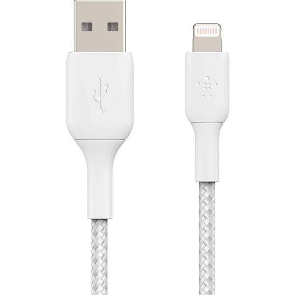 Flätad kabel - BELKIN - Lightning till USB-A - 2 m - Vit Vit