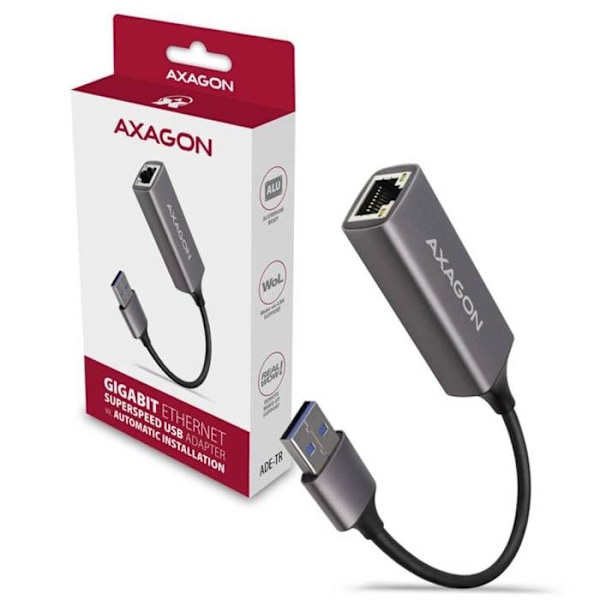 AXAGON ADE-TR Gigit Ethernet Adapter 10/100/1000 - USB 3.1 Type A, Titangrau - 8595247905567