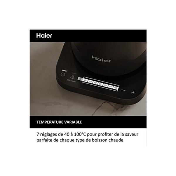 Vattenkokare - HAIER - Serie 5 HKE5A 011 - 2200 W - 1,7 L - Hållet varmt funktion Svart
