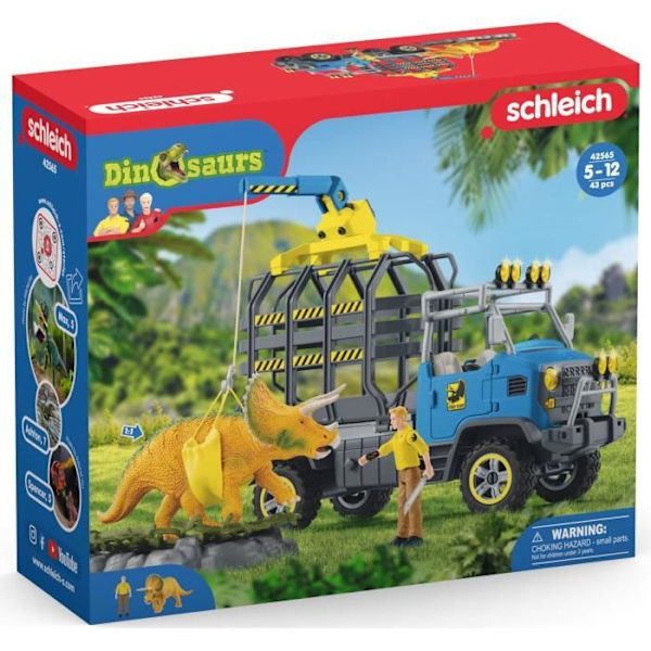 Dino Transport Mission, 43-osainen setti Triceratops-figuurilla ja kuljetusautolla, dinosauruslelut lapsille Flerfärgad