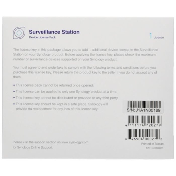 SYNOLOGY Pack 1 licens för ytterligare kamera på övervakningsstation