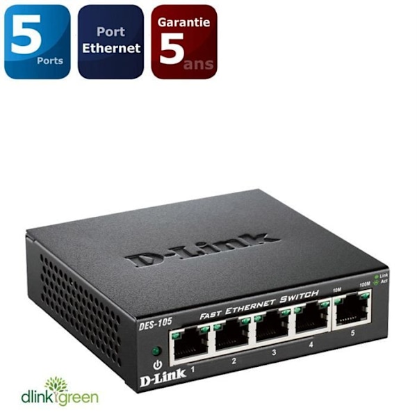 D-Link DES 105 Växla 5 portar metallhölje