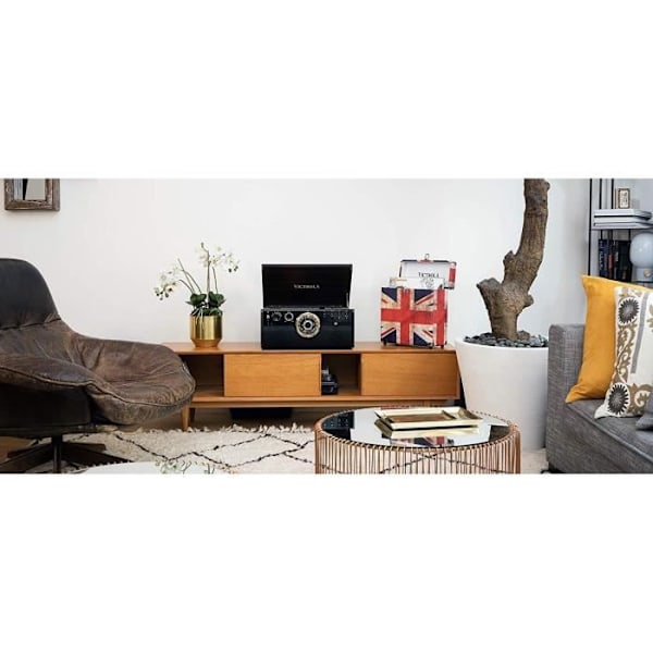 VICTROLA EMPIRE Vinylpladespiller - 6 i 1 - Espresso - Radio, Kassette, CD, Bluetooth - Sort