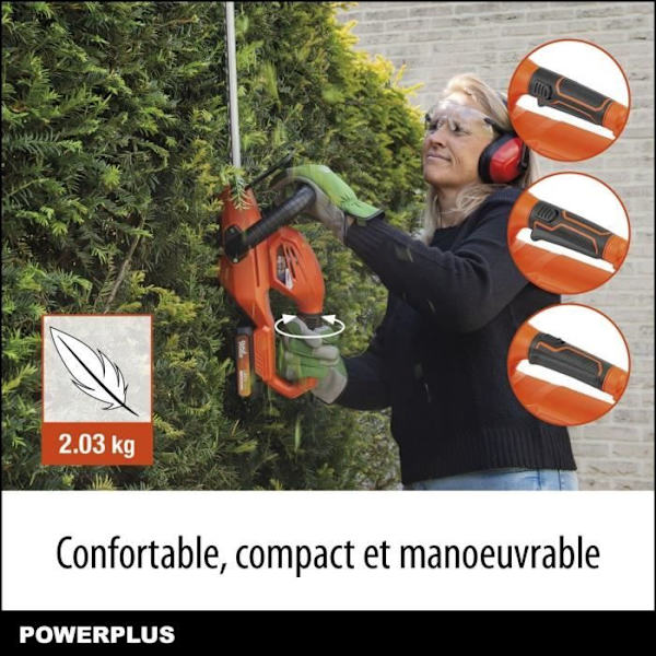 Dual Power batteri hækkeklipper - DUAL POWER - POWDPG75320 - 580 mm klinge - 18 mm afstand Orange - Sort