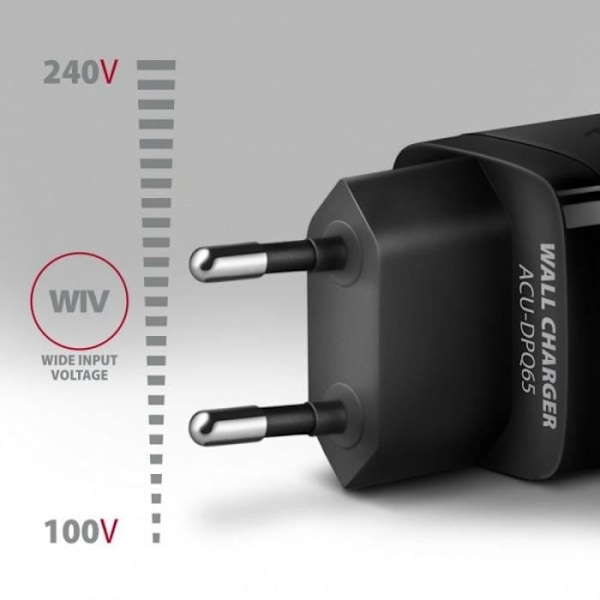 AXAGON ACU-DPQ65 Ladegrat, 2 x USB-C, 1 x USB-A, PD3.0/QC4+/PPS, 65 W musta - 8595247906113