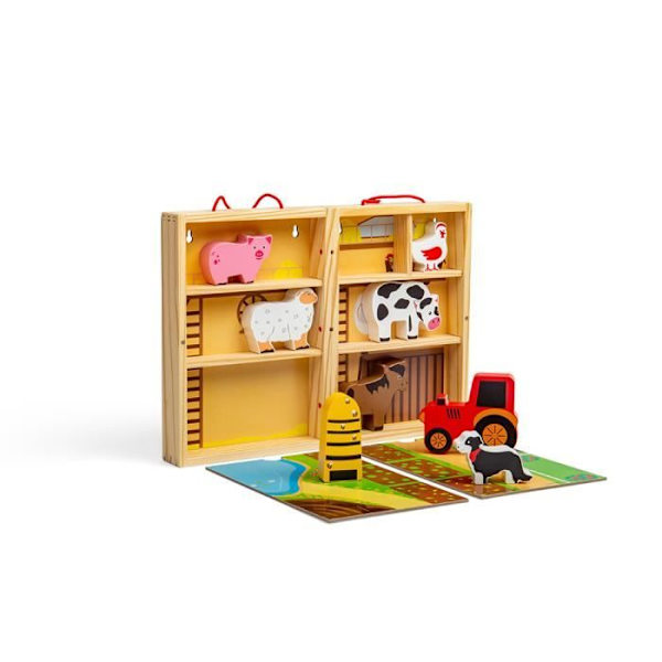 Puinen maatilapeli eläimillä ja pelimatolla - Bigjigs Toys - Lasten alkaen 18 kuukautta
