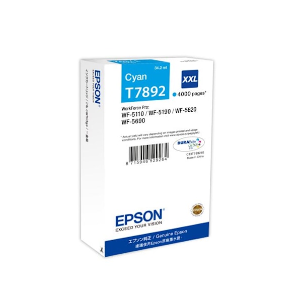 EPSON Cartridge T7892- Cyan - 4.000 sider