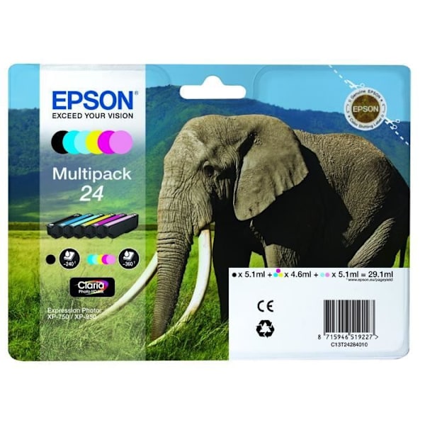 EPSON Multipack 24 - Elephant - Sort, gul, cyan, magenta, lys magenta, lys cyan (C13T24284011)