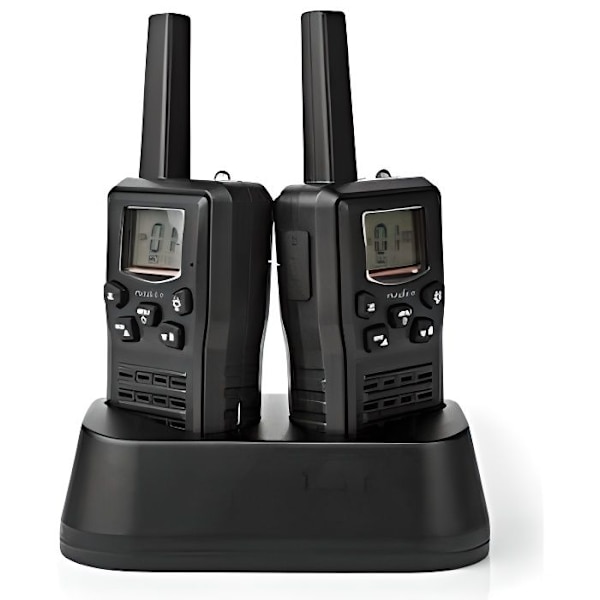 Nedis Walkie-Talkie - Rækkevidde 10 km - 8 kanaler - vox - Opladningsbase - 2 stk - Sort