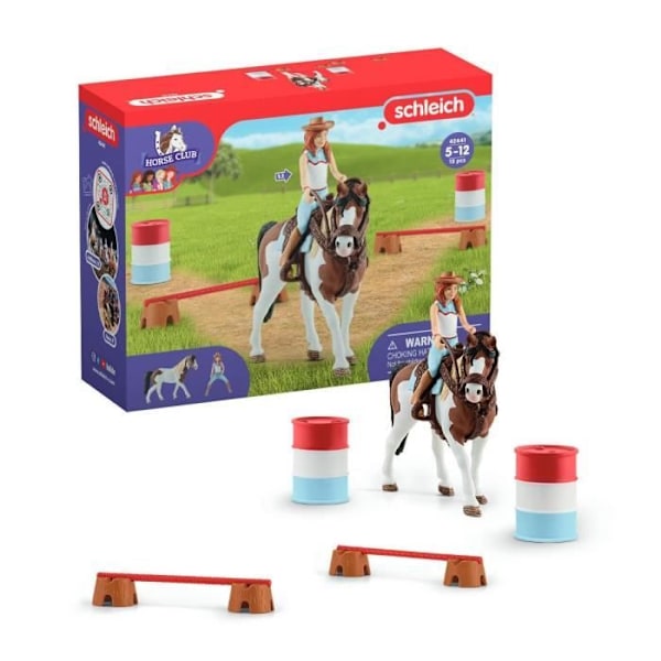 Hannah's Racing Horse - Sæt med 12 Schleich Rodeo Legetøj med Cohyrd - Hestefigur og tilbehør - Gave til drenge Flerfärgad