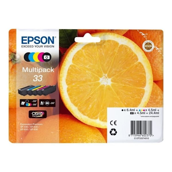 EPSON Multipack 33 - Appelsiner - Sort, gul, cyan, magenta, fotosort (C13T33374021)