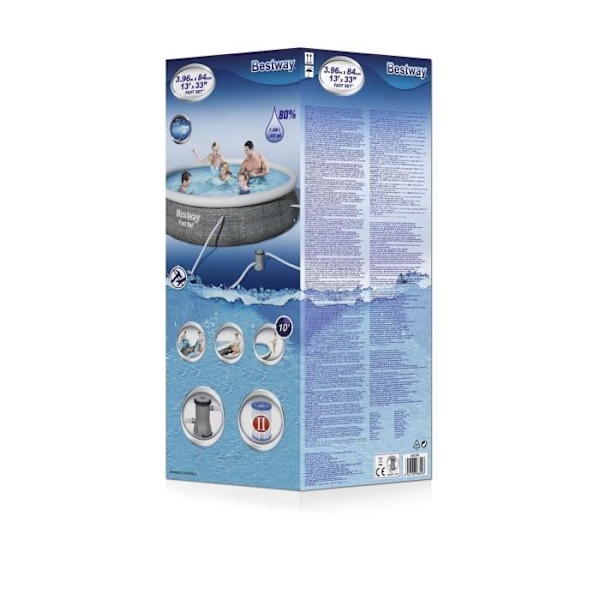 BESTWAY Fritstående Above Ground Pool Kit - Fast Set™ - 396 x 84 cm - Rund (leveres med en filtreringspumpe) Grå