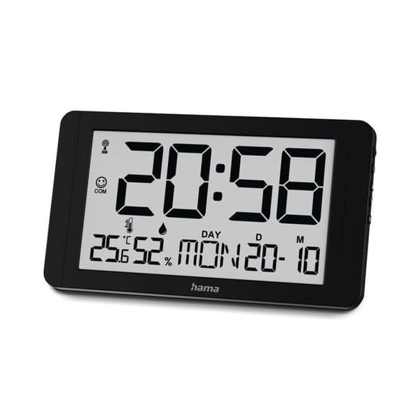 Väggklocka. digital "Cuba", radiokontrollerad klocka med termometer/hygrometer, svart Svart