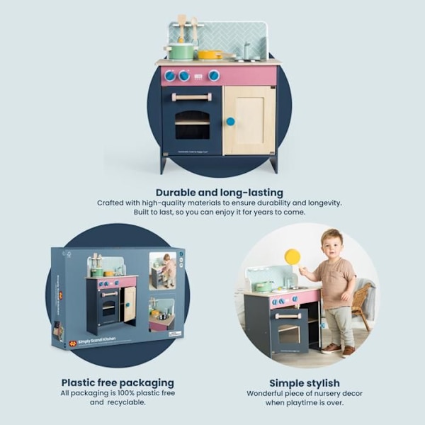 Bigjigs Toys Puiset leikkikeittiö Simply Scandi, leikkikeittiö, roolileikki, lapsille alkaen 3-vuotiaista. Blå