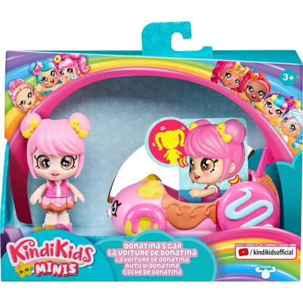 Mini Kindi dukke og racerbil - MOOSE LEGETØJ - Mini Kindi - 9cm - Pige - 3 år og opefter